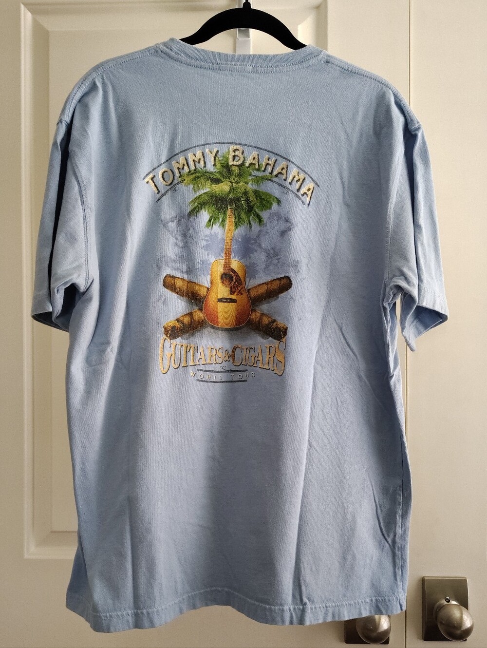 Mens Tommy Bahama Guitars And Cigars Light Blue Short Sleeve Cotton Tee Size L